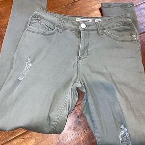 Army green skinny high waisted jeans